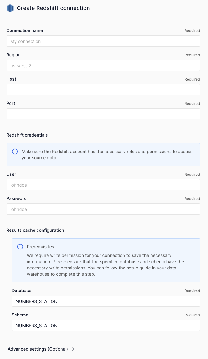 redshift connection ui image